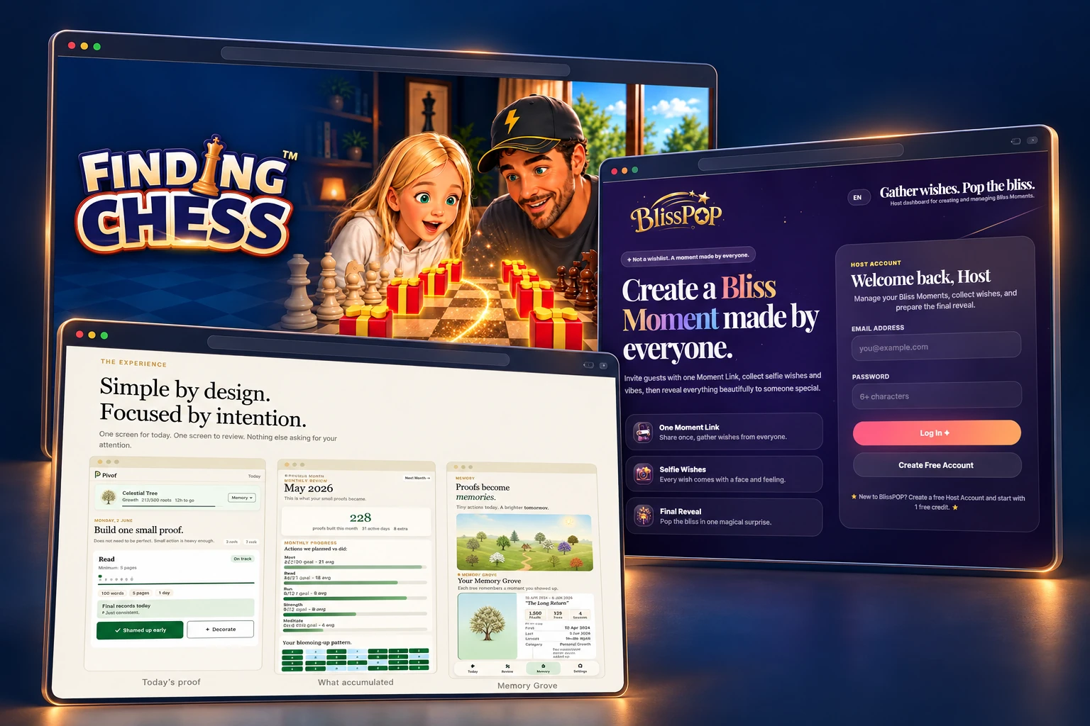 Finding Chess brand artwork, BlissPOP and TinyProof in a digital product concept presentation