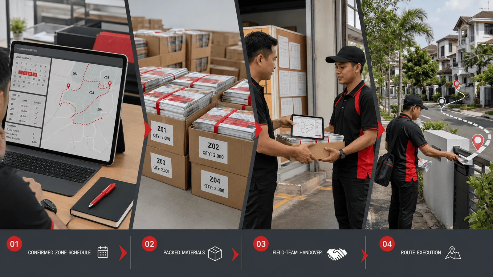 Door-to-door distribution · Planning, preparation, handover and delivery illustration