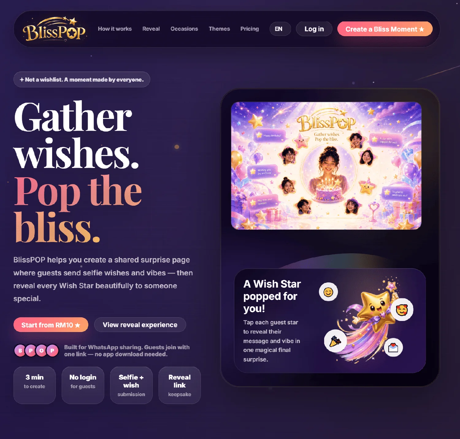 BlissPOP · Supplied product website screen