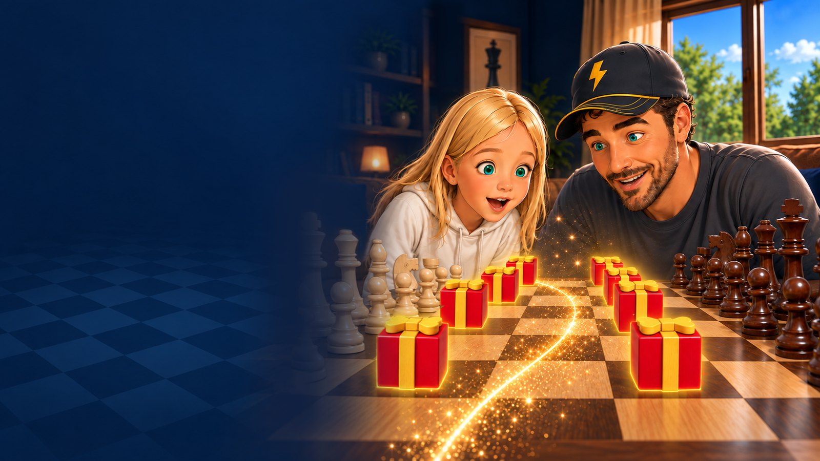 Charlie and Dad discovering Finding Chess